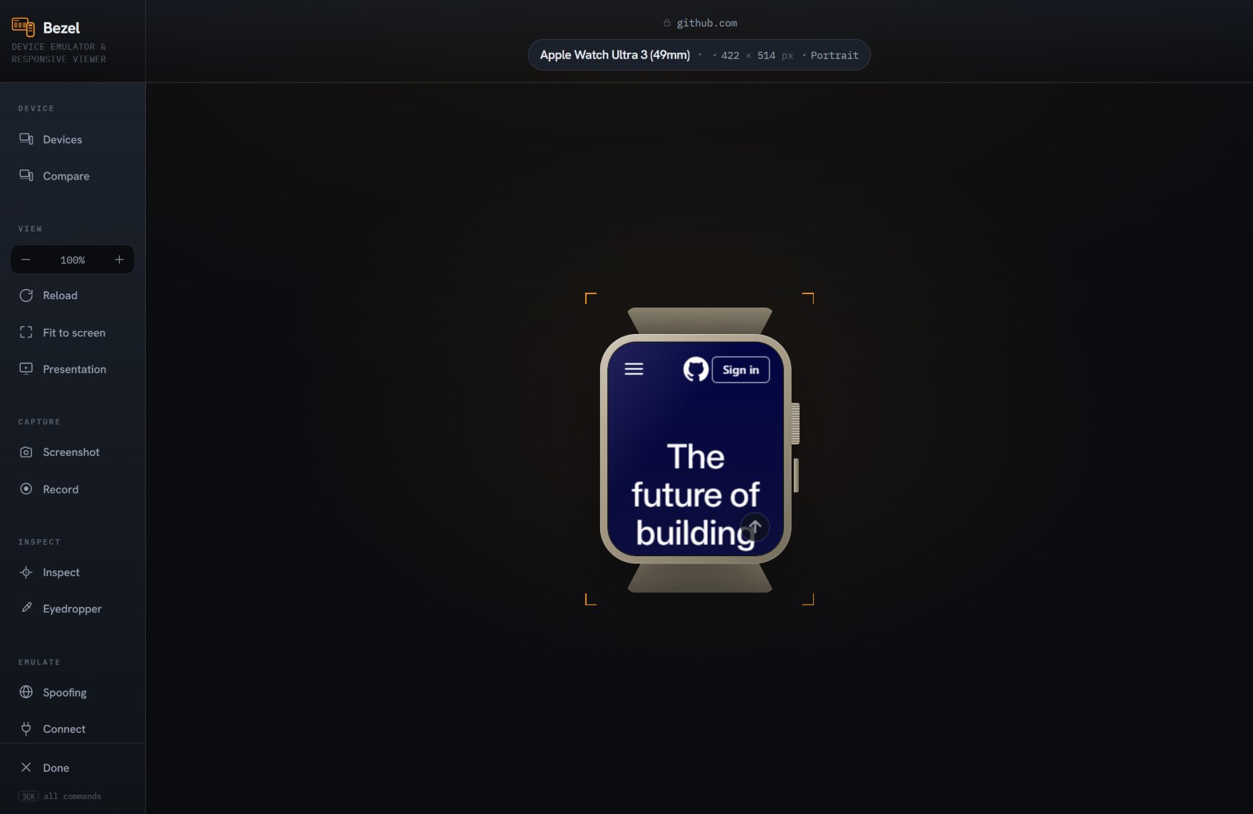 Apple Watch Ultra 3 in Bezel framing github.com.