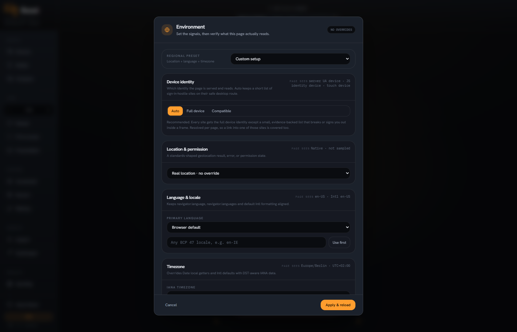 Bezel environment and request spoofing controls